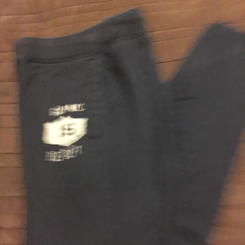 Gap blue sweat pants and yellow sweat shirt.